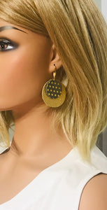 Gold with Metallic Grey and Gold Polka Dot Leather Earrings - E19-994