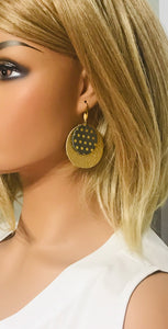 Gold with Metallic Grey and Gold Polka Dot Leather Earrings - E19-994