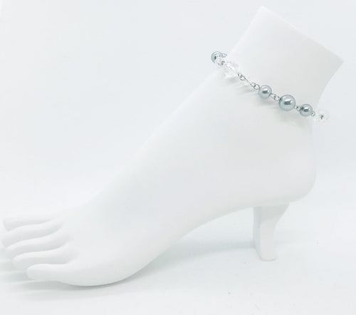 Gray Pearl and Clear Glass Bead Anklet