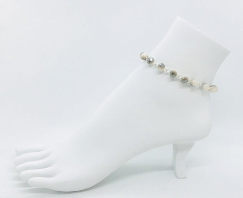 Beige Glass Bead Anklet