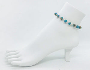 Aqua and Bronze Glass Bead Anklet