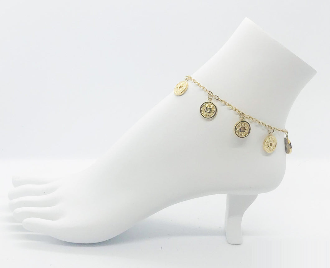 Stainless Steel Gold Coin Anklet - ANK042