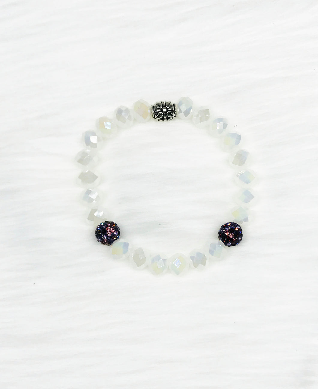 Glass and Rhinestone Bead Stretchy Bracelet - B1207
