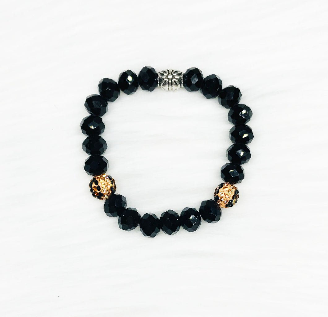 Glass and Rhinestone Bead Stretchy Bracelet - B1217