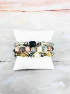 Stackable Glass Bead Stretchy Bracelet Set - B132