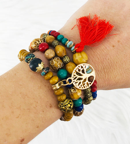 Stackable Bohemian Wood Bead Stretch Bracelets - B133