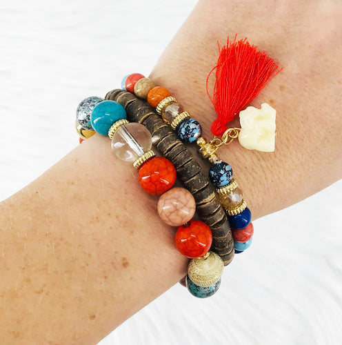 Stackable Bohemian Wood Bead Stretch Bracelets - B134