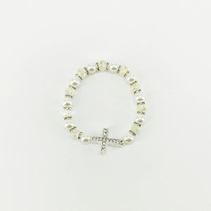 Rhinestone Cross and Glass Bead Stretchy Bracelet - B1539