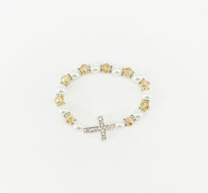 Rhinestone Cross and Glass Bead Stretchy Bracelet - B1538