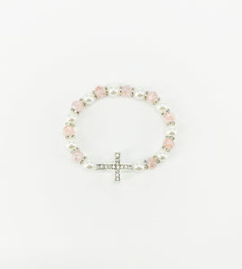 Rhinestone Cross and Glass Bead Stretchy Bracelet - B1540