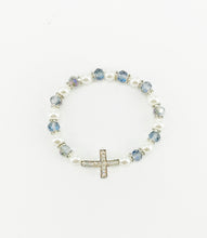 Load image into Gallery viewer, Rhinestone Cross and Glass Bead Stretchy Bracelet - B1541
