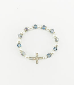 Rhinestone Cross and Glass Bead Stretchy Bracelet - B1541