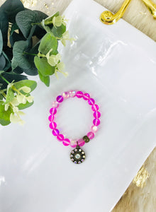 Pink Mermaid Aurora Bead Stretchy Charm Bracelet - B1524