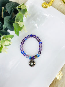 Purple Mermaid Aurora Bead Stretchy Charm Bracelet - B1527