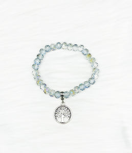 Glass Bead Tree of Life Stretchy Charm Bracelet - B1563
