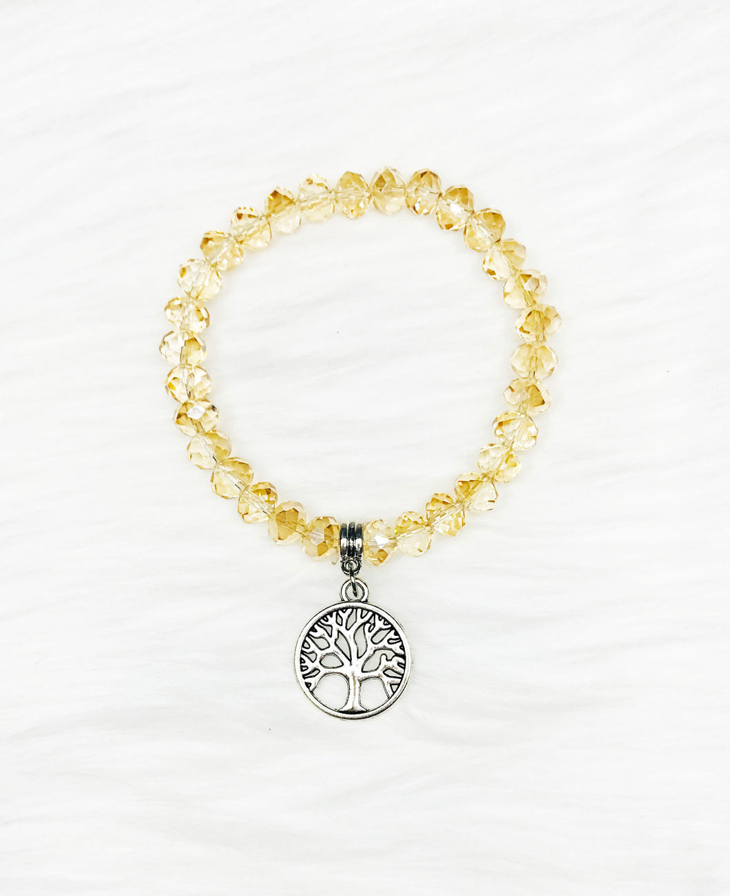 Glass Bead Tree of Life Stretchy Charm Bracelet - B1564