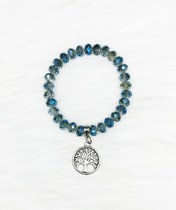 Glass Bead Tree of Life Stretchy Charm Bracelet - B1565