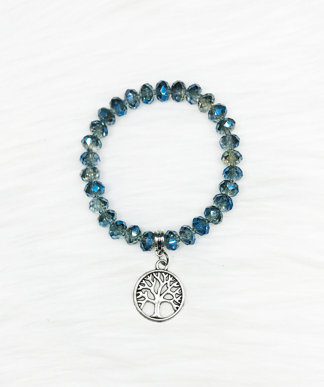 Glass Bead Tree of Life Stretchy Charm Bracelet - B1565