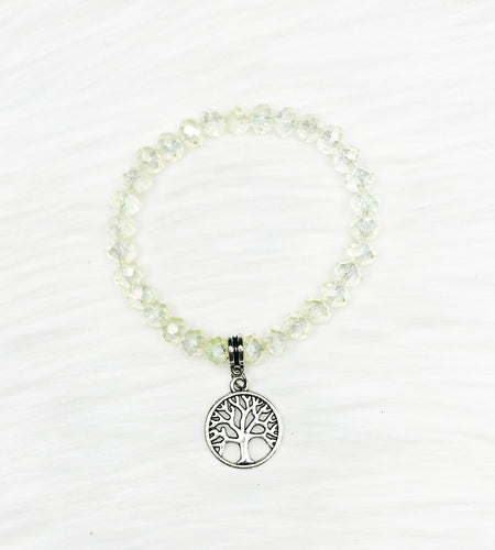 Glass Bead Tree of Life Stretchy Charm Bracelet - B1566