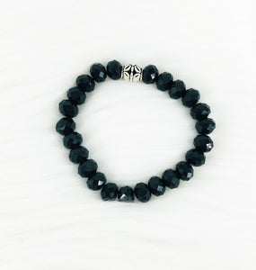 Black Glass Bead Stretchy Bracelet