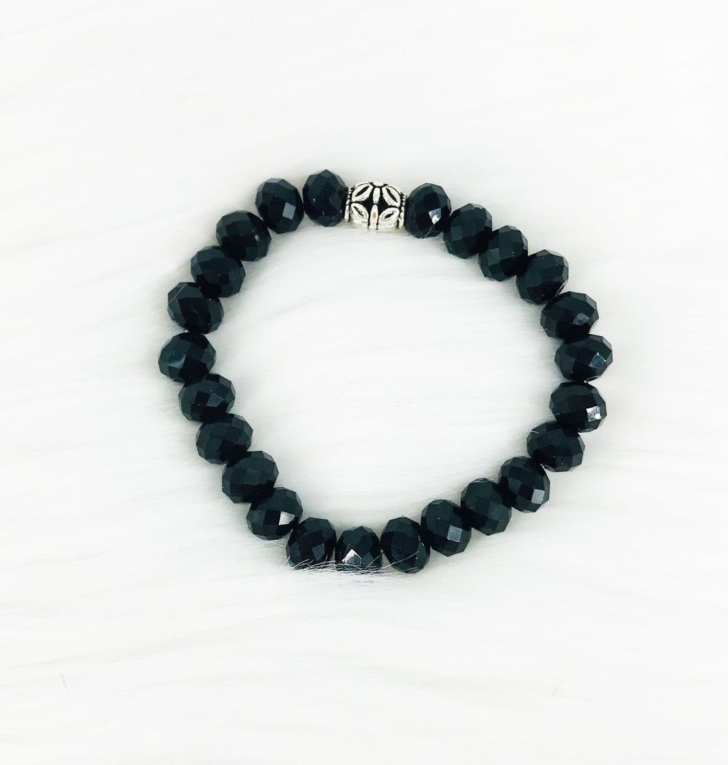 Black Glass Bead Stretchy Bracelet