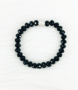 Black Glass Bead Stretchy Bracelet