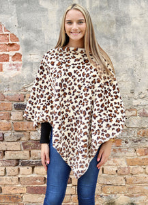 Linlie Brown Leopard Faux Fur Poncho - C100