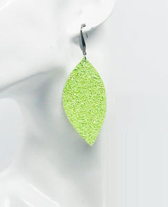 Lightest Green Chunky Glitter Leaf Shape Earrings - E103