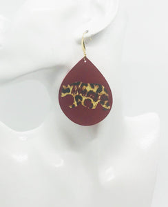 Red Leather "Mama Bear" Cheetah Print Earrings - E19-1309