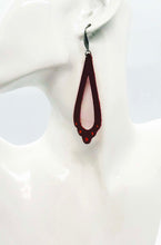 Load image into Gallery viewer, Red Leather Earrings with Rhinestones - E19-070
