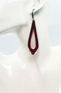 Red Leather Earrings with Rhinestones - E19-070