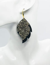 Load image into Gallery viewer, Brown and Gold Glitter Leather Earrings - E19-1006