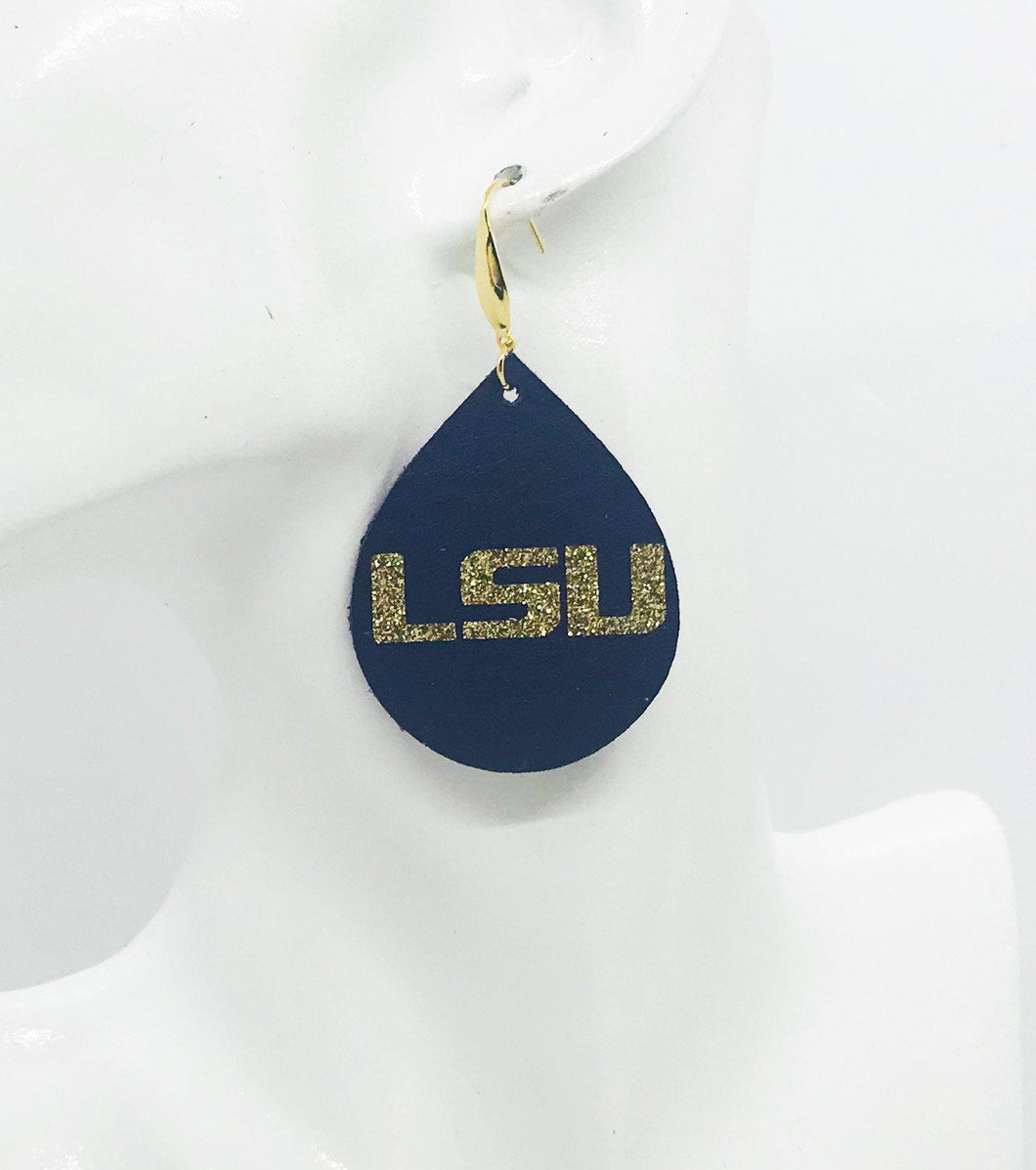 LSU Themed Leather Earrings - E19-1027