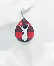 Load image into Gallery viewer, Buffalo Plaid Leather Stag Head Earrings - E19-1069