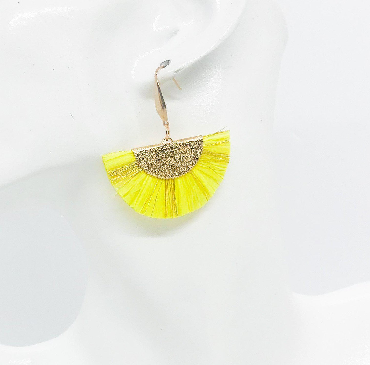 Yellow and Gold Fan Shaped Tassel Earrings - E19-1082