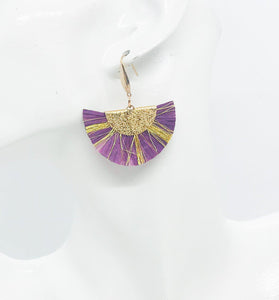 Purple and Gold Fan Shaped Tassel Earrings - E19-1088