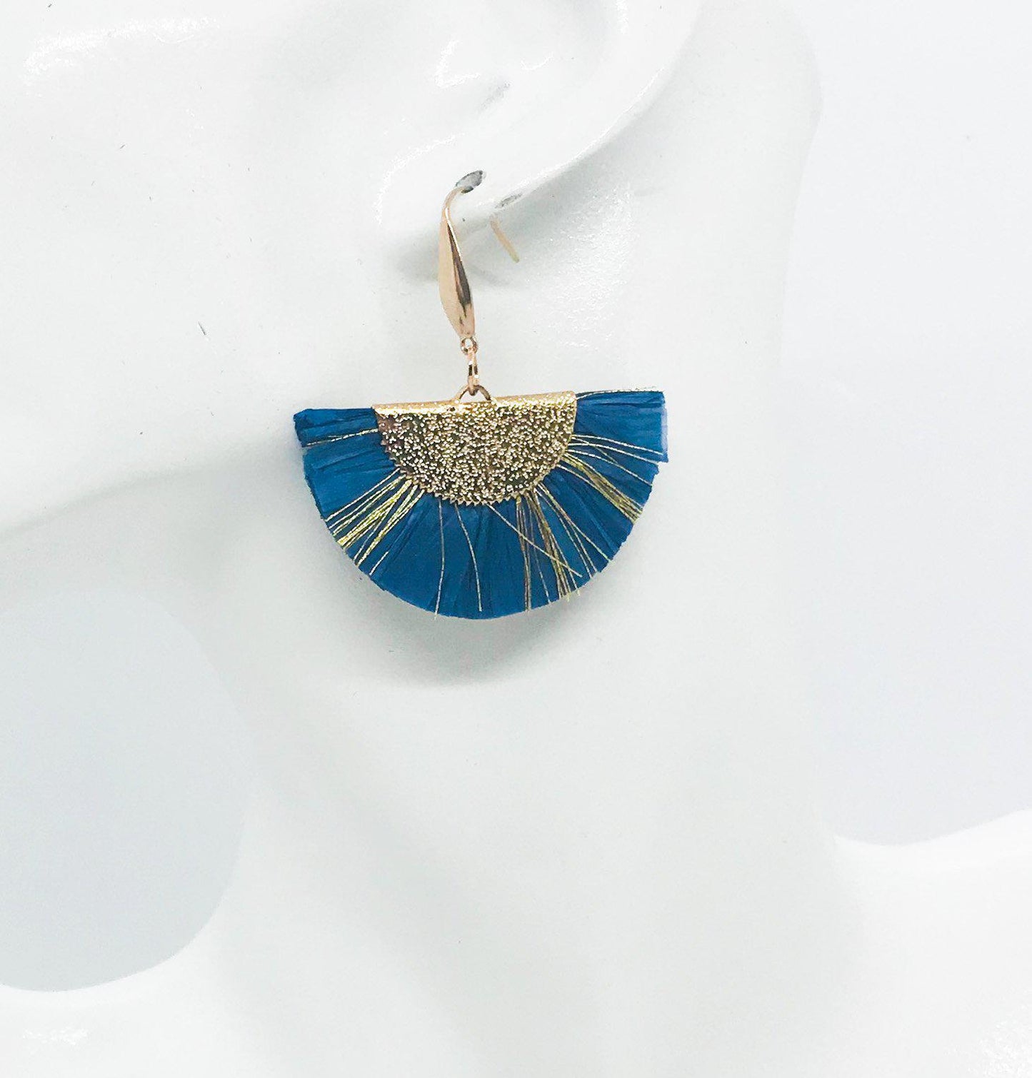 Blue and Gold Fan Shaped Tassel Earrings - E19-1090