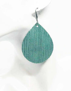 Palm Leaf Sea Foam Green Leather Earrings - E19-110