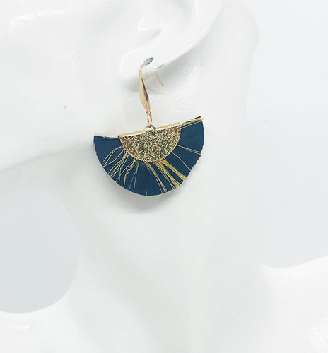 Navy Blue and Gold Fan Shaped Tassel Earrings - E19-1124