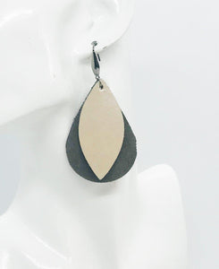 Champagne Leather and Gray Suede Leather Earrings - E19-1137