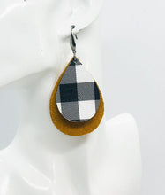 Load image into Gallery viewer, Mustard Suede Leather and Buffalo Plaid Leather Earrings - E19-1148