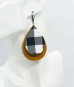 Mustard Suede Leather and Buffalo Plaid Leather Earrings - E19-1148
