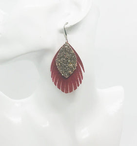 Red and Gold Glitter Genuine Leather Earrings - E19-1149