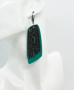 Aqua Leather and Turquoise Crocodile Leather Earrings - E19-1154