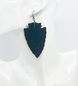 Genuine Brown Leather and Teal Snake Leather Earrings - E19-1160