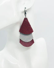 Load image into Gallery viewer, Crimson and Silver Dazzle Leather Earrings - E19-1164