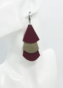 Cranberry and Metallic Gold Leather Earrings - E19-1175