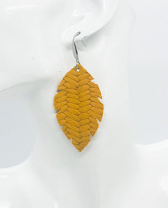 Mustard Braided Fishtail Leather Earrings - E19-1205