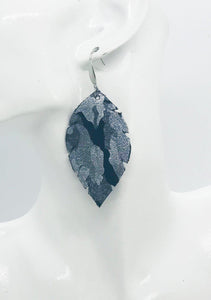 Navy Metallic Camo Leather Earrings - E19-1215