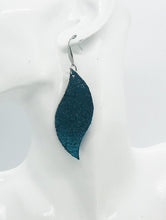 Load image into Gallery viewer, Light Turquoise Blue on Black Leather Earrings - E19-1217